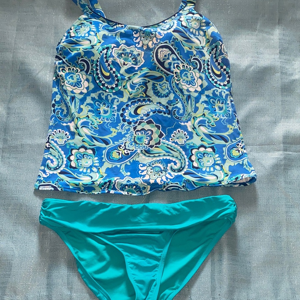 Lands' End Blue Paisley Bikini Set